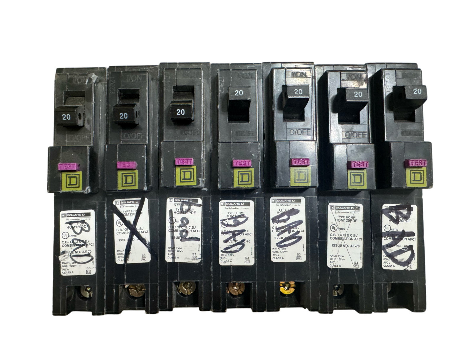 LOT OF 7 Square D HOM120PDF Homeline 20A 1-Pole Plug-On