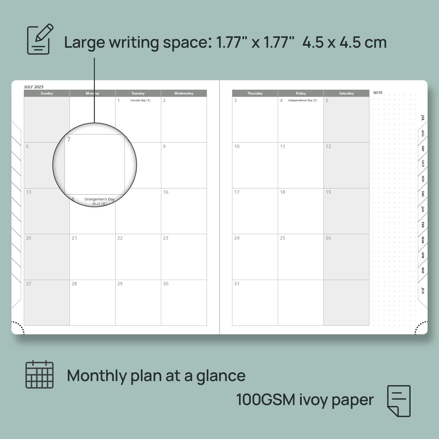 Poprun Vertical Weekly Planner JAN 25 – DEC 25, LARGE 8,5′ x 10,5″ Pacific Green