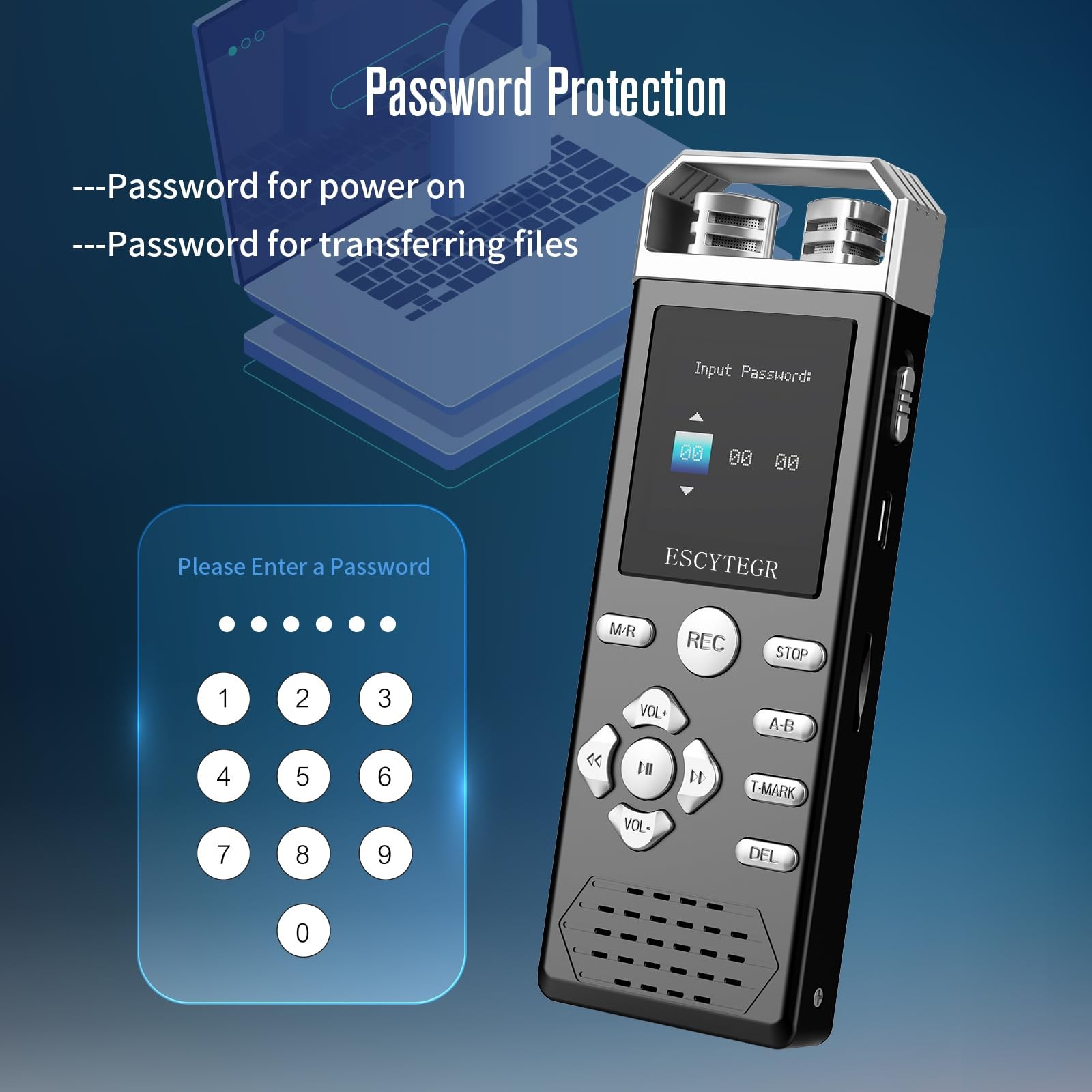 ESCYTEGR 144GB Digital Voice Activated Recorder 1536KBPS Audio Voice