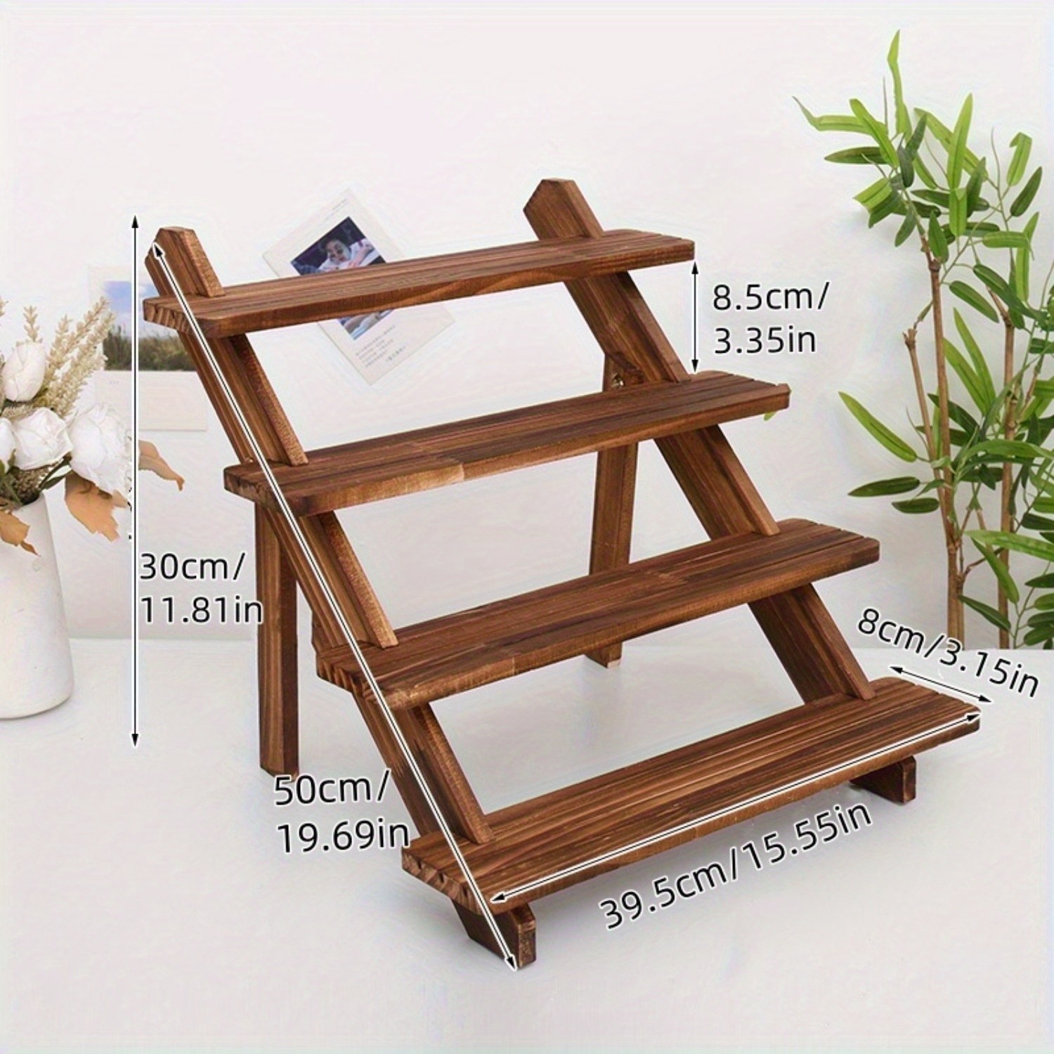 3/4/5-layer Wooden Display Stand, Multi-Purpose 4-Tier Sturdy Vertical Shelf