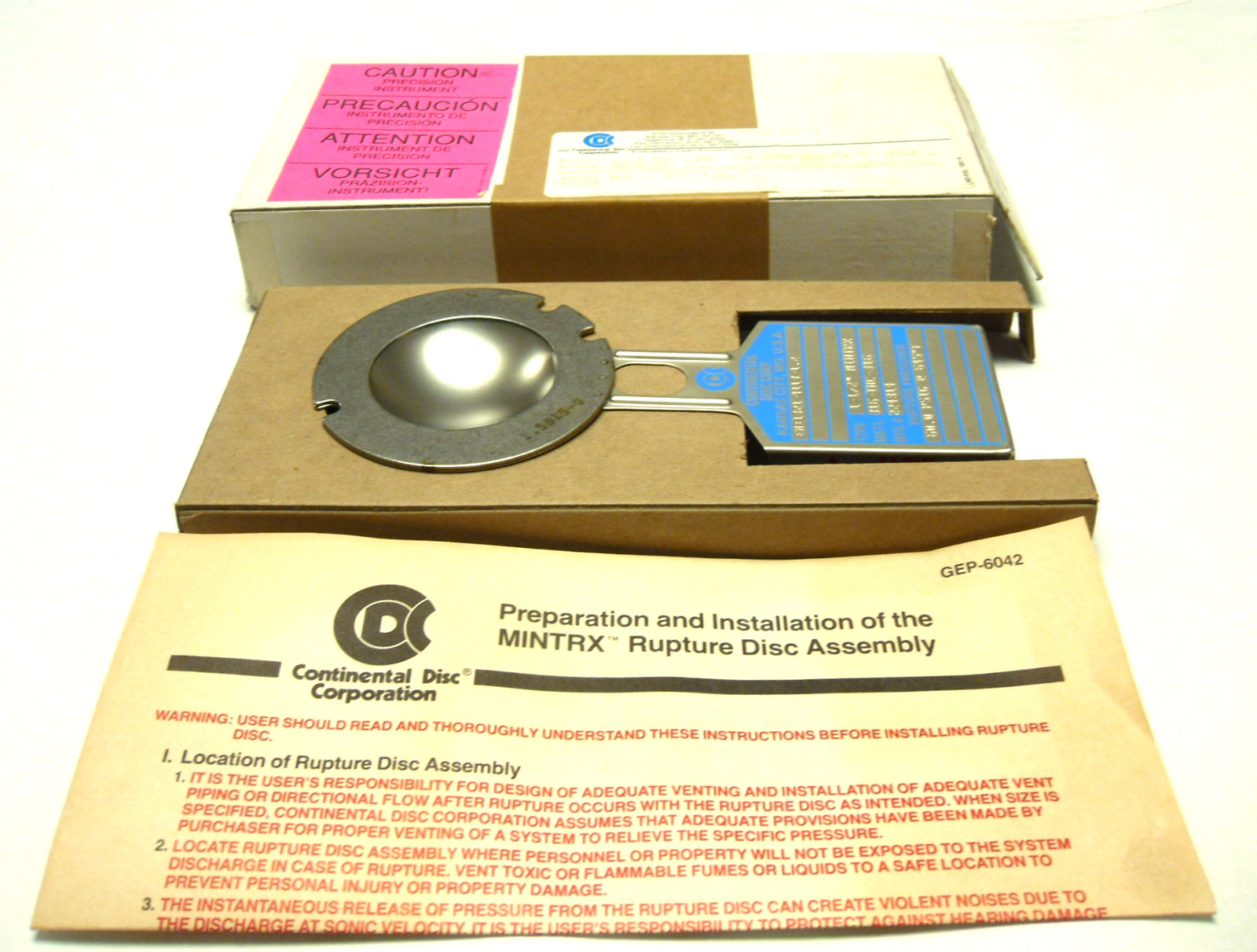 NEW CONTINENTAL DISC CORPORATION 1-1/2″ MINTRX RUPTURE DISC ASSEMBLY 60.0 PSIG