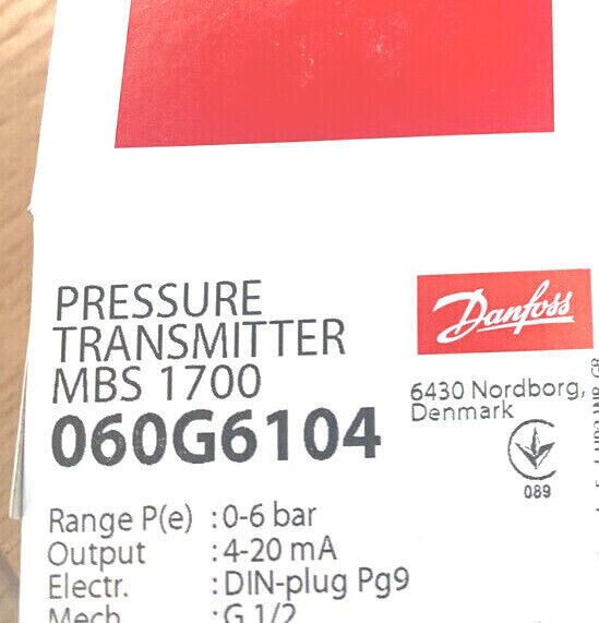 Pressure Transmitter Danfoss MBS1700 0..6Bar 4…20mA G 1/2 060G6105 + Socket