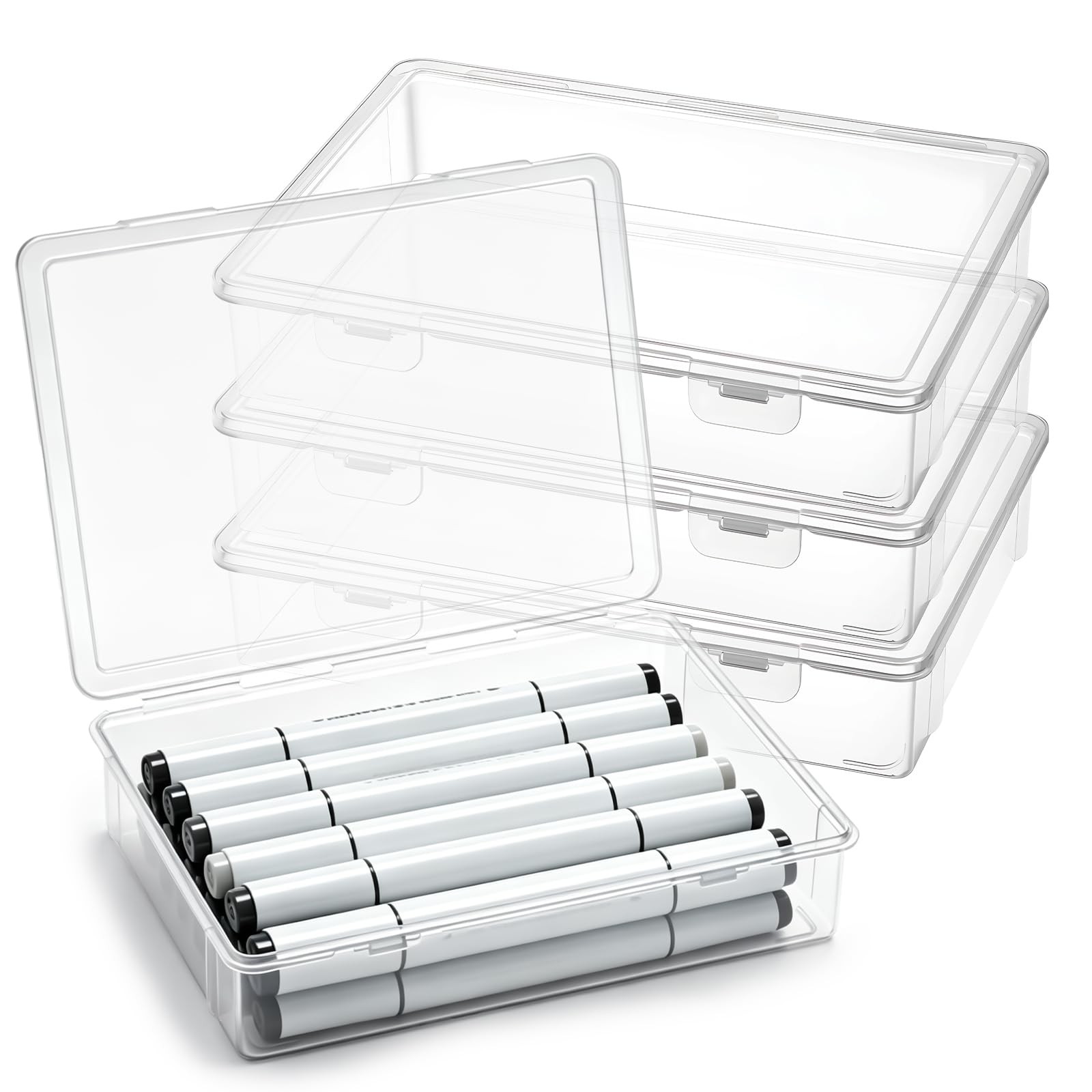 3 Pack Plastic Pencil Case , 9.06×6.69×1.97 Inch Stackable Clear Plastic Stor…