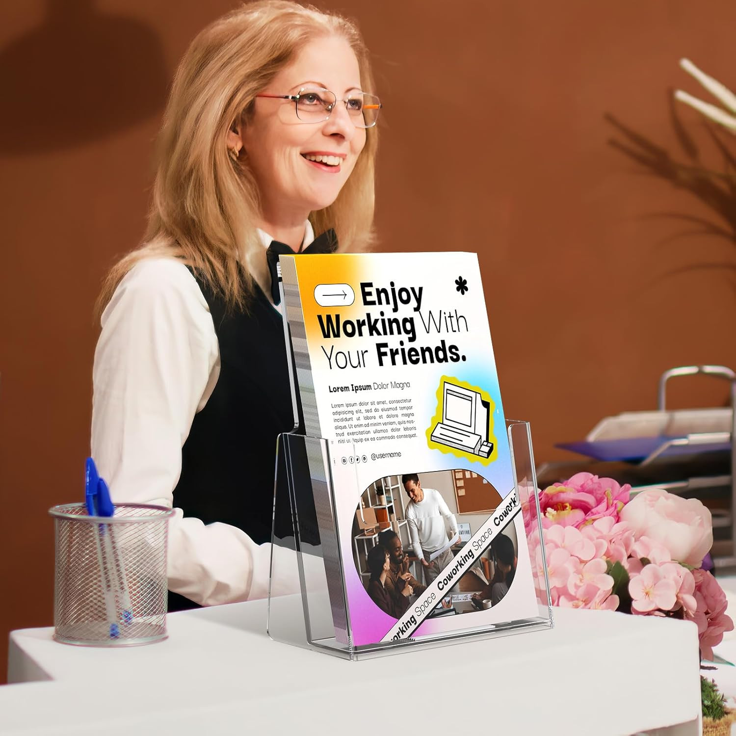 Acrylic Brochure Holder 6 X 9 Inches, Clear Plastic Countertop Literature Holder