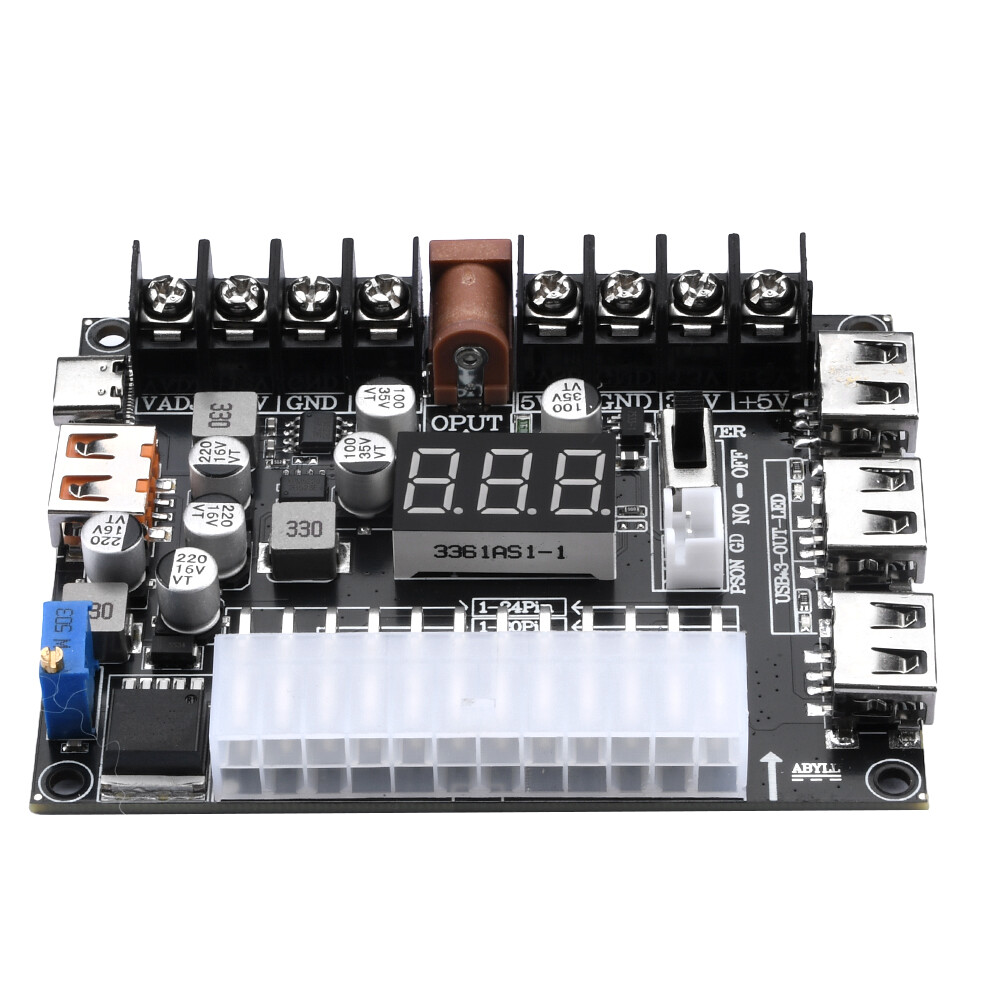 20/24Pin ATX Power Supply Breakout Board Adjustable Voltage Module + Case New