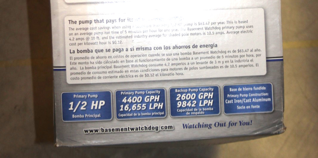 NEW BASEMENT WATCHDOG BW4000 1/2 HP Combination Submersible Sump Pump w Back Up