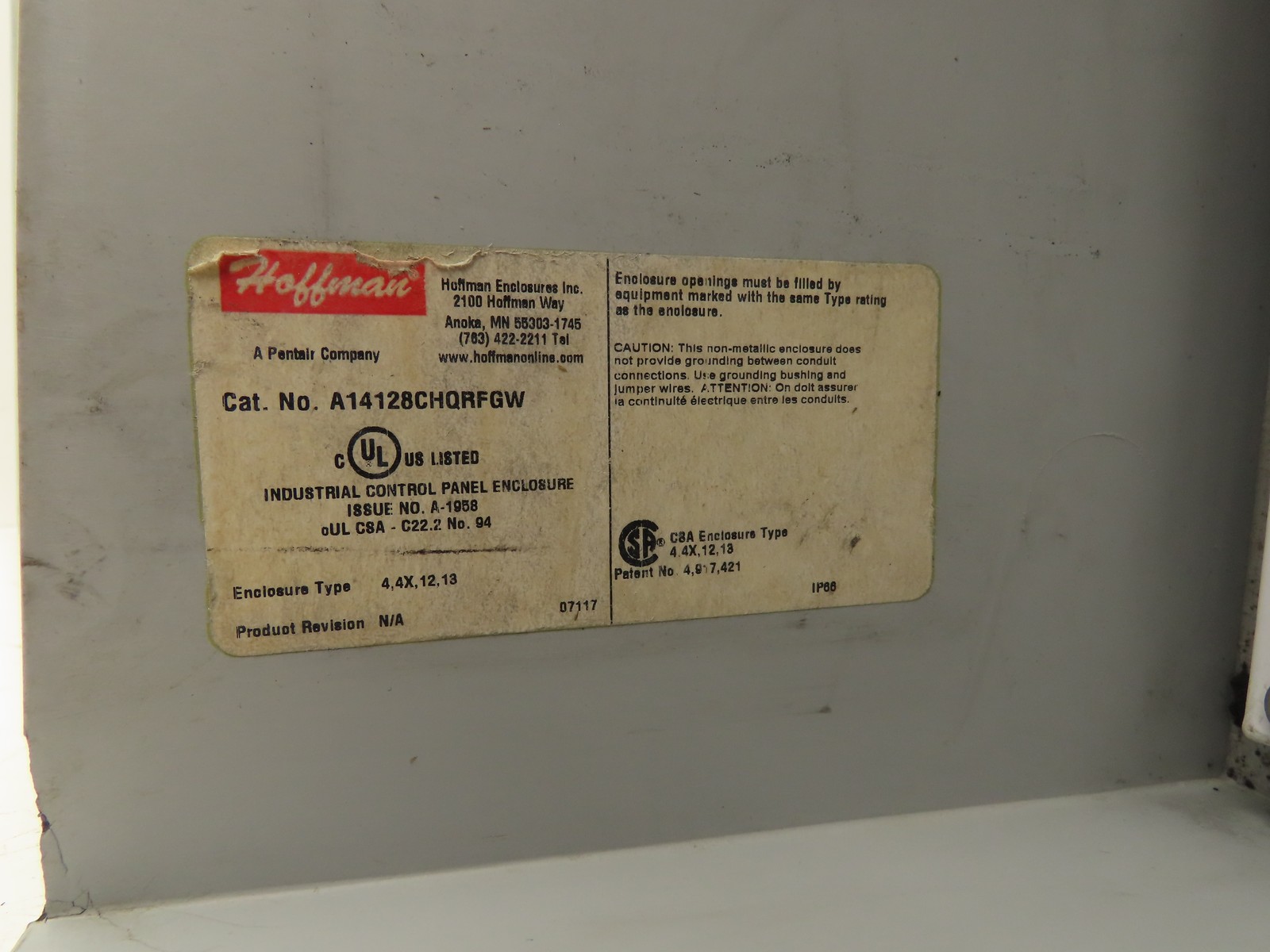 Hoffman A14128CHQRFGW Electrical Enclosure Junction Box 14x12x6″ Disconnect