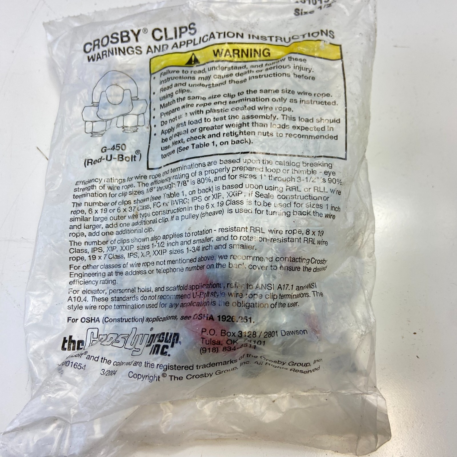 CROSBY G-450 1010131 Wire Rope Clip Cable Clamp 1/2”