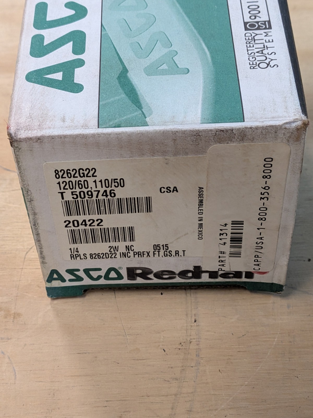 ASCO 8262G22 RedHat Solenoid Valve 1/4 NPT Normally Closed 120V AC