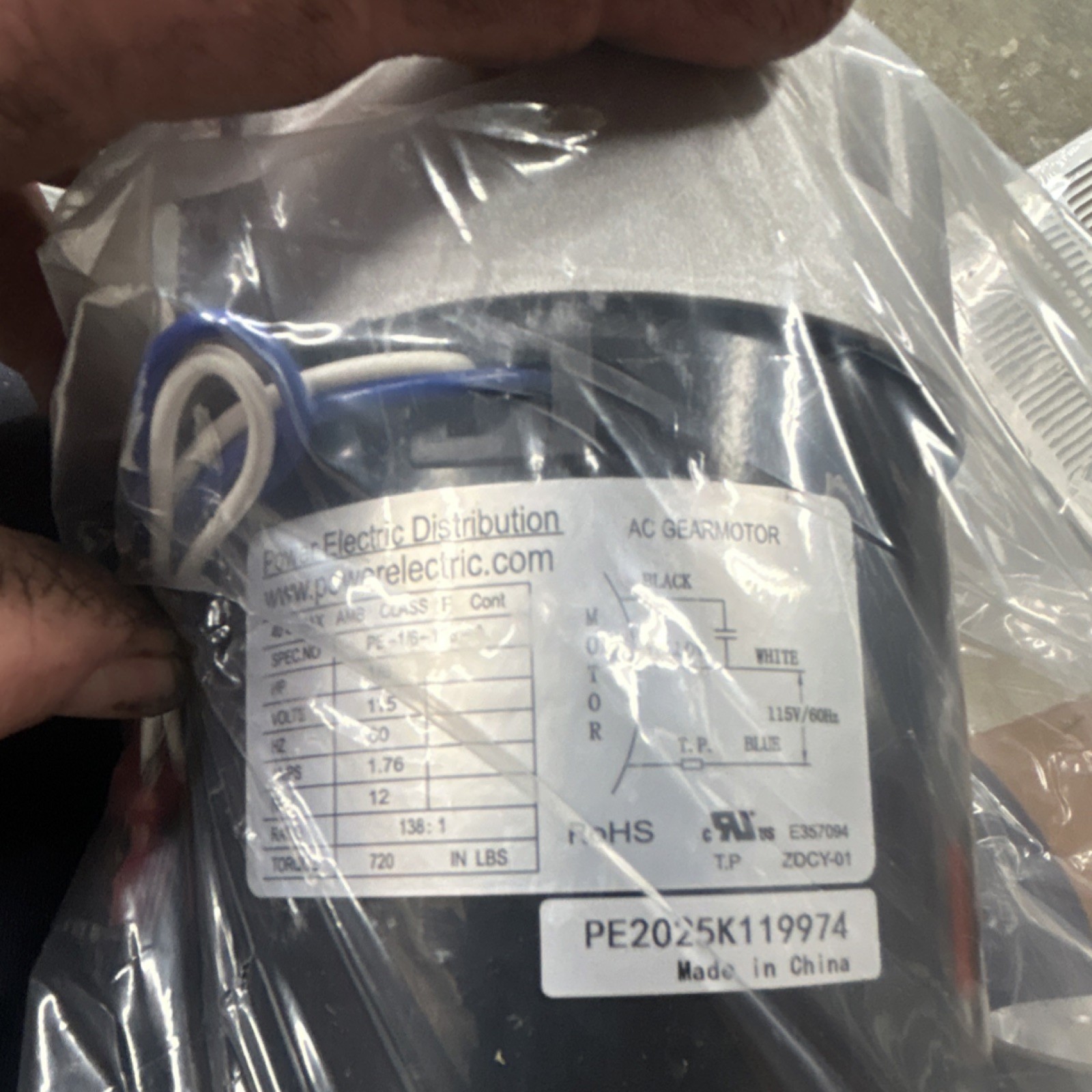 Follett Ice Machine P-15-12 PE2025K119974 115V 1.5HP AC Gearmotor