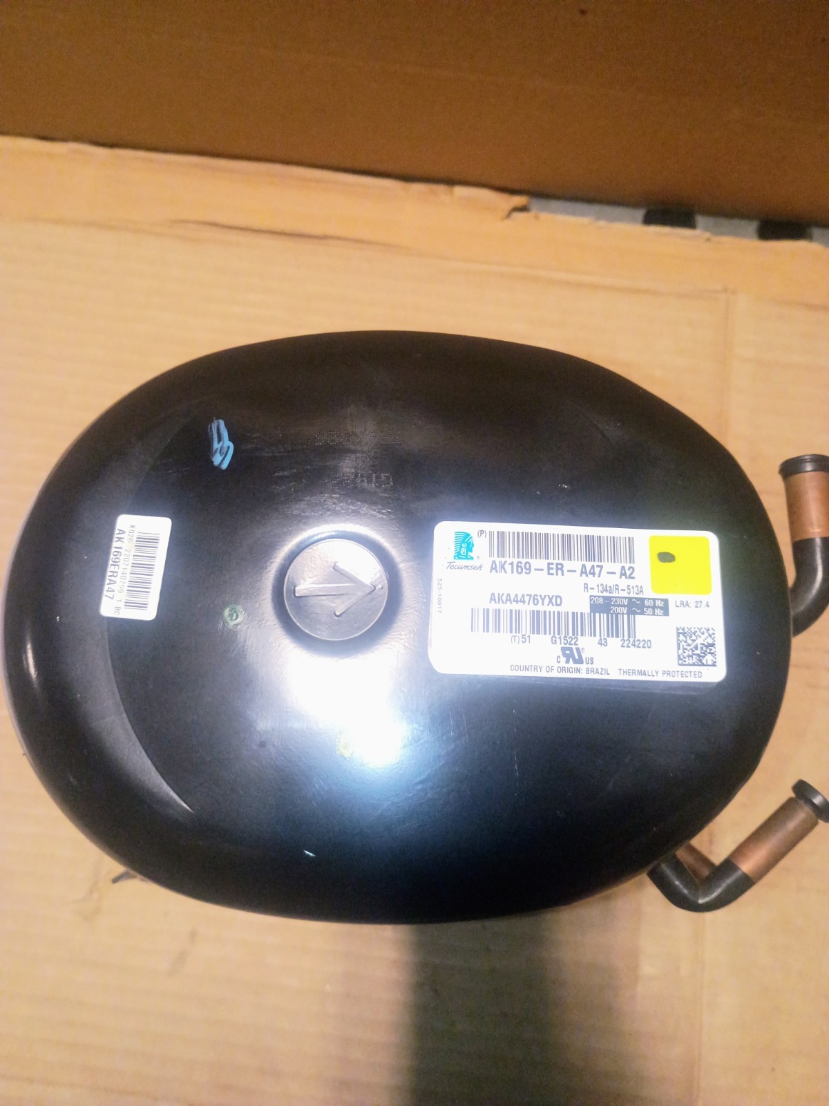 NEW Tecumseh AKA4476YXD 3/4 HP 208-230V 1PH R134a Compressor HBP/AC