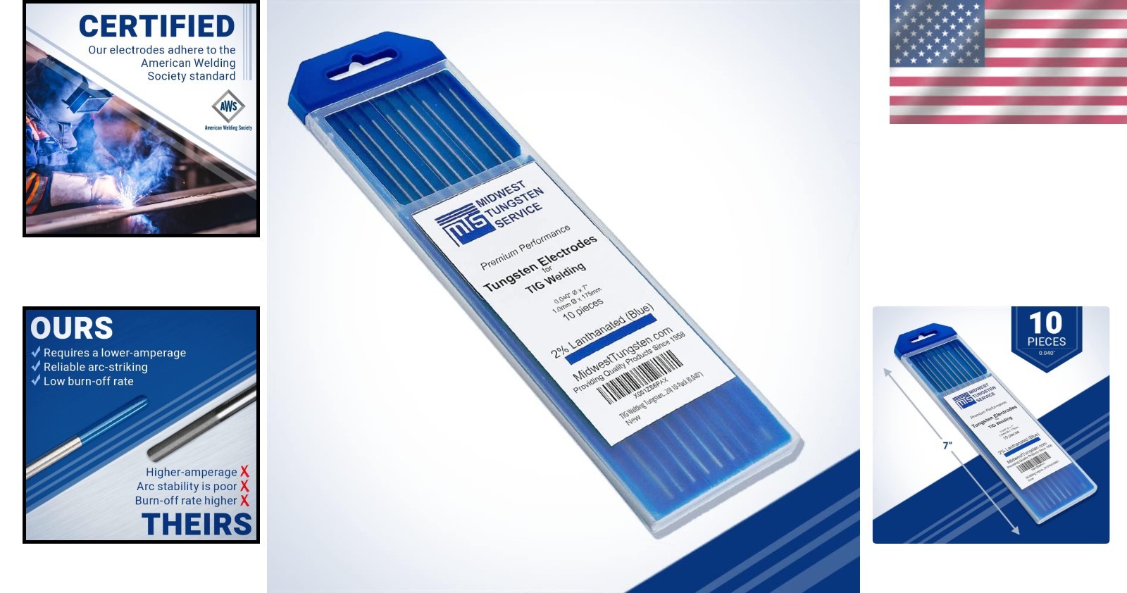 Versatile 10-Pack Tungsten Electrodes 0.040″ – 2% Lanthanated for Alloys & More