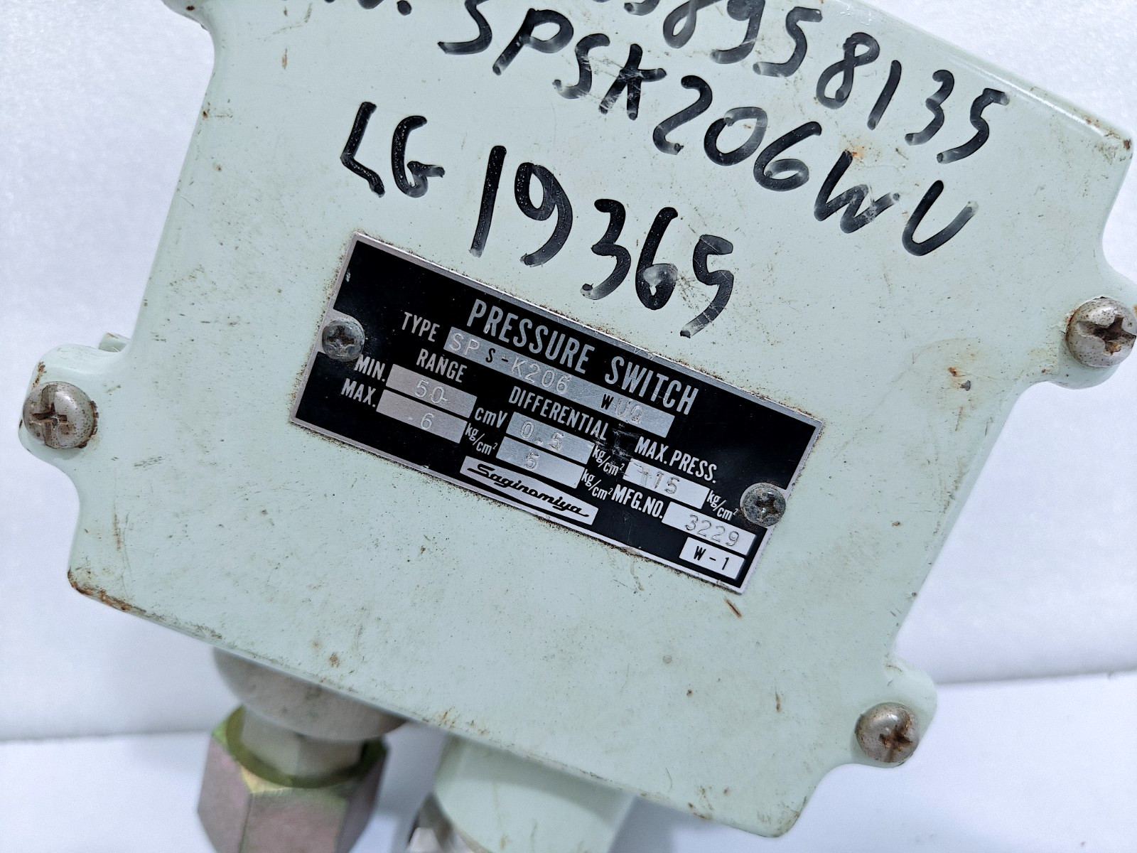 SAGINOMIYA SPS-K 206 W U1Q PRESSURE CONTROL switch 0.5~5/Kgf/Cm²