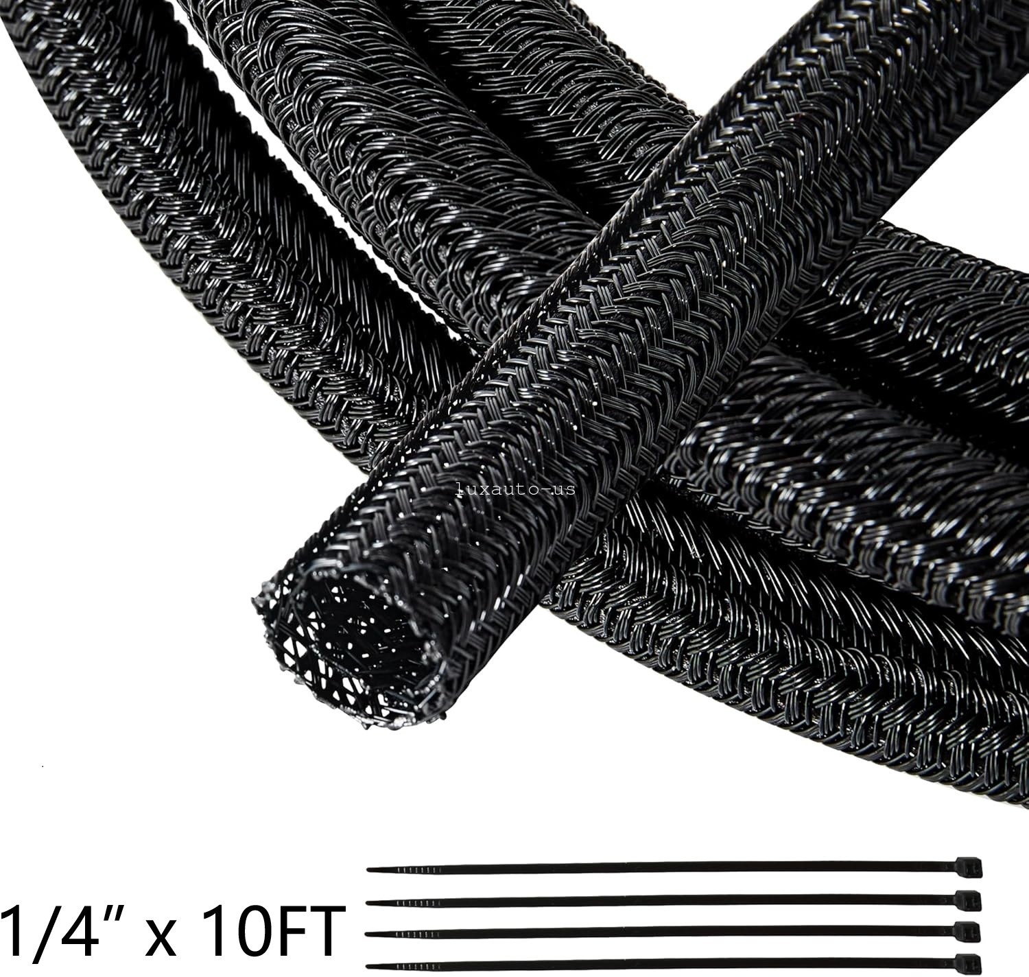 10 Feet Braided Wire Loom Split Sleeving Self-Wrap Cables Management Protector
