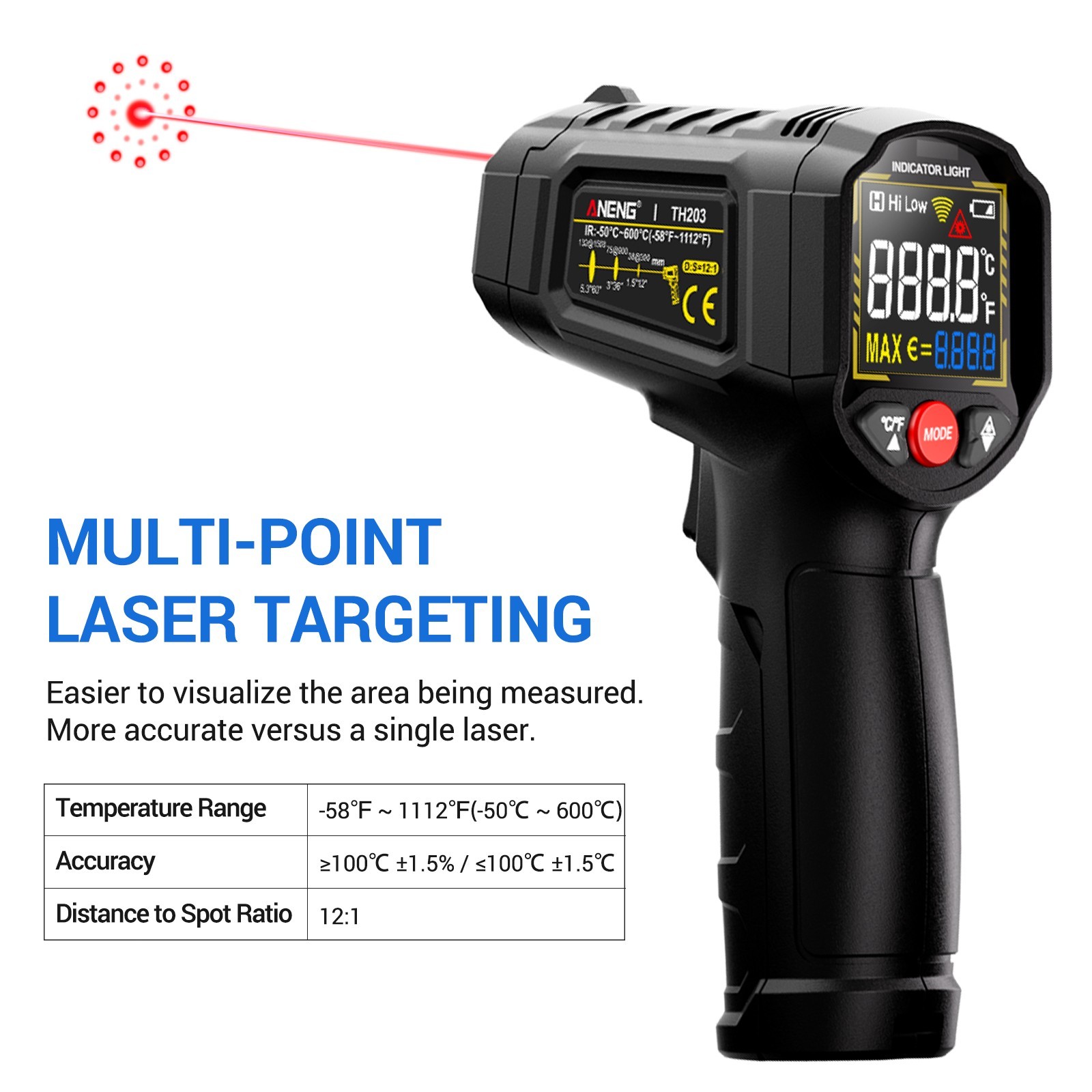 ANENG Infrared Thermometer Digital Laser Temperature Gun 12:1 IR Heat Meter Test