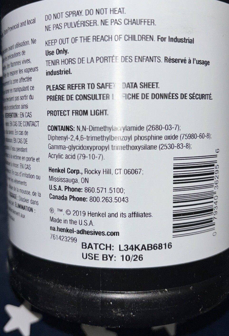 Loctite AA 3972 1 Liter Medical Grade – Light cure Adhesive Part No. 423299