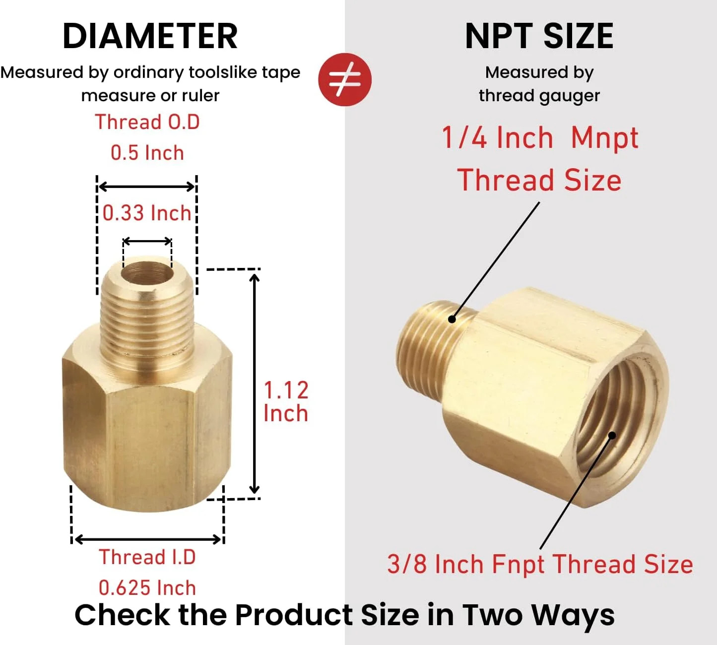 3/8″ NPT Female to 1/4″ NPT Male Brass Pipe Fitting Reducer Adapter, 2 PCS | Thr