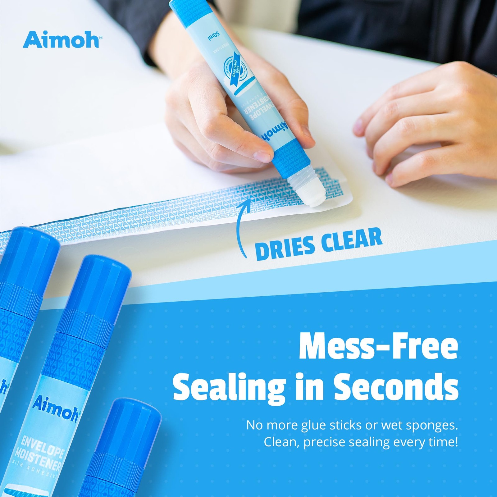 Aimoh Envelope Moistener with Adhesive, Fast-Drying, Envelope Sealer, Stamp and