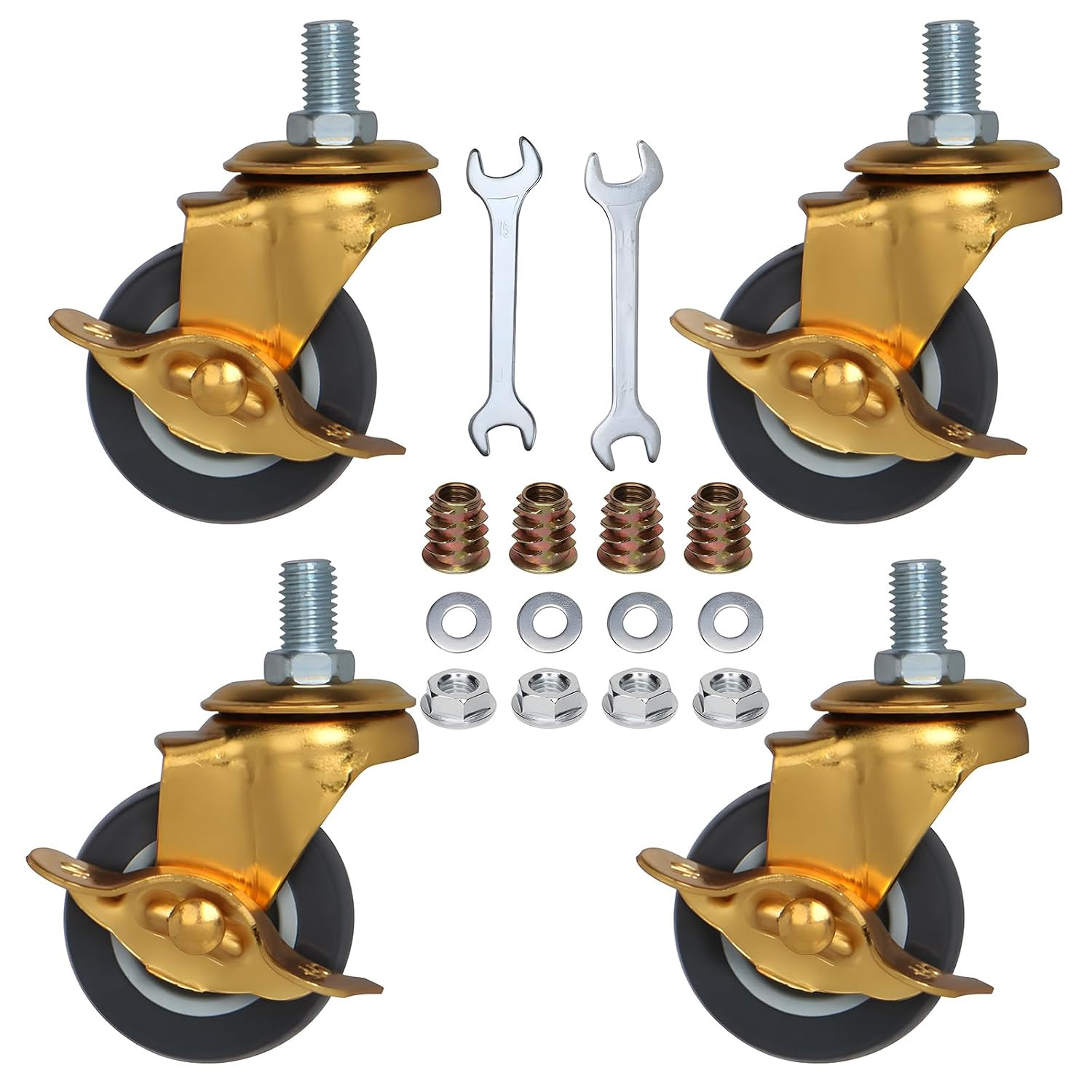 2 Inch Stem Caster Wheels with Brake, Metric Size M8-1.25-15 (Screw Diameter 8Mm
