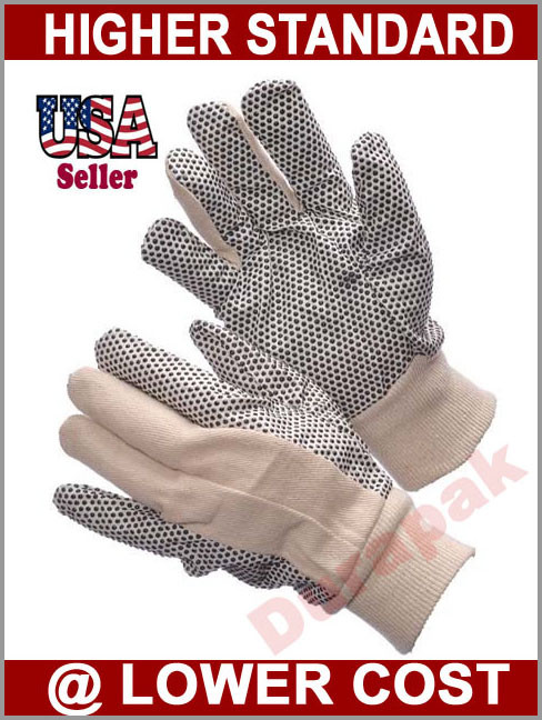 300 Pairs Cotton Canvas Work Gloves w/ PVC Dots Men Size Indoor Outdoor Field