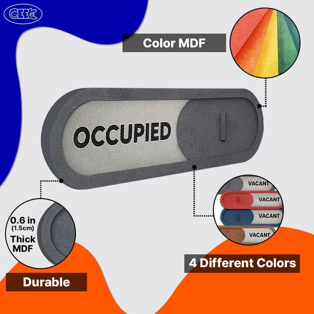 Vacant Occupied Slider Door Sign for Home Office – Premium MDF, 7.5 X 2.2 in (Br
