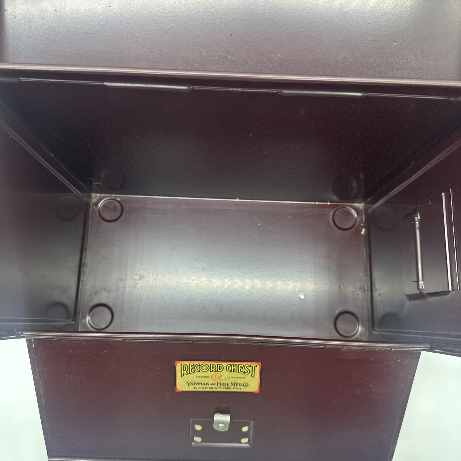 Vintage Yawman & Erbe Record Chest Metal File Storage Box Dark Mahogany Brown