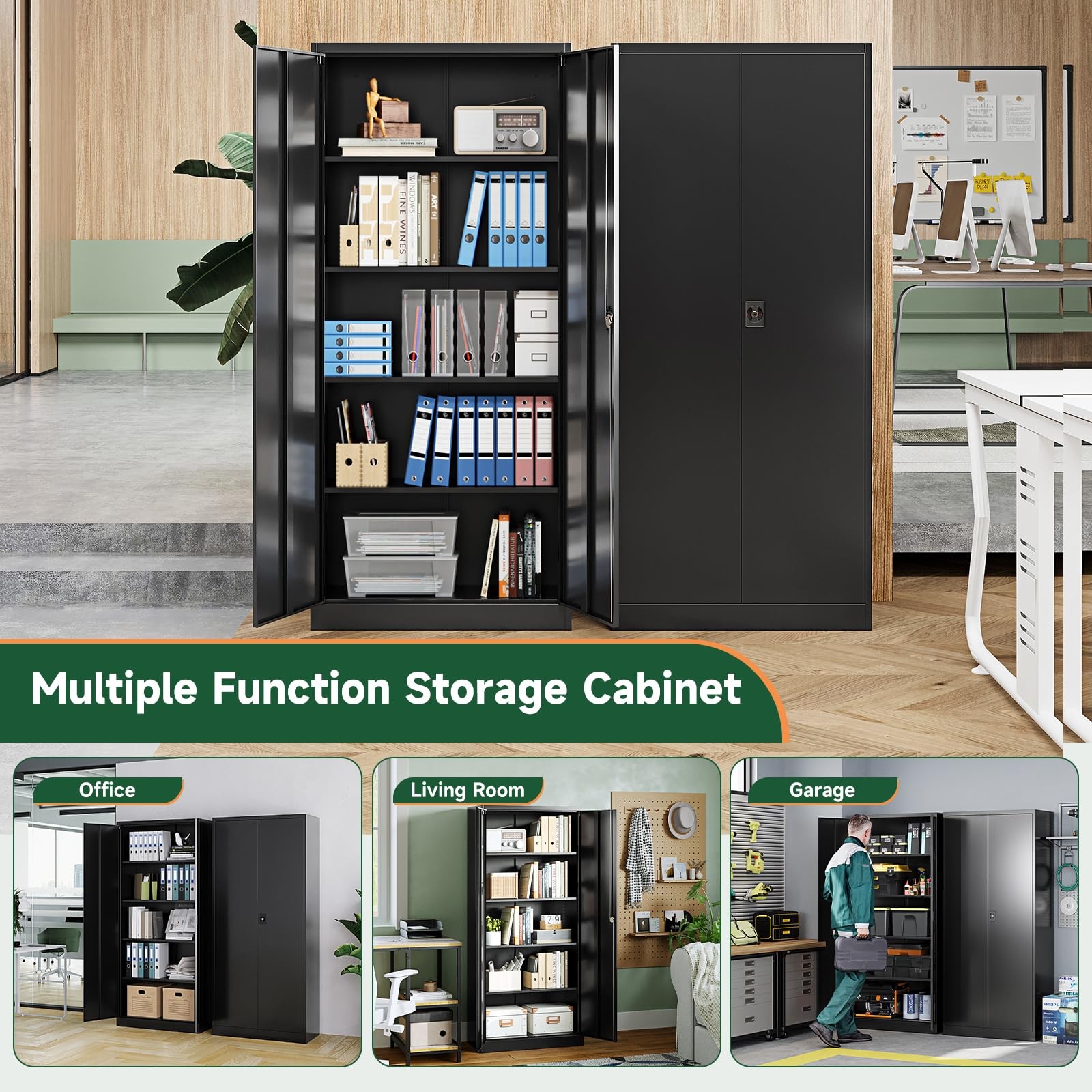 Steel Garage Tool Cabinet Locking Adjustable Shelves Home Office Warehouse Black