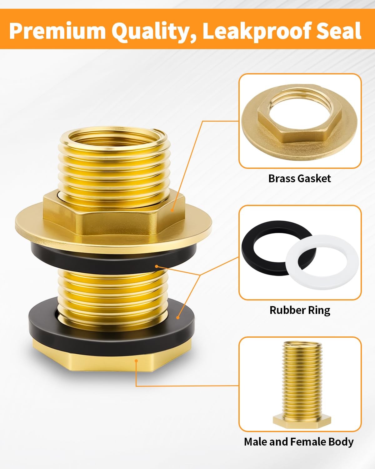 2 Pack Brass Bulkhead Fitting – 1/4″ NPT Female Thread to 3/4″ Male Thread Bu…