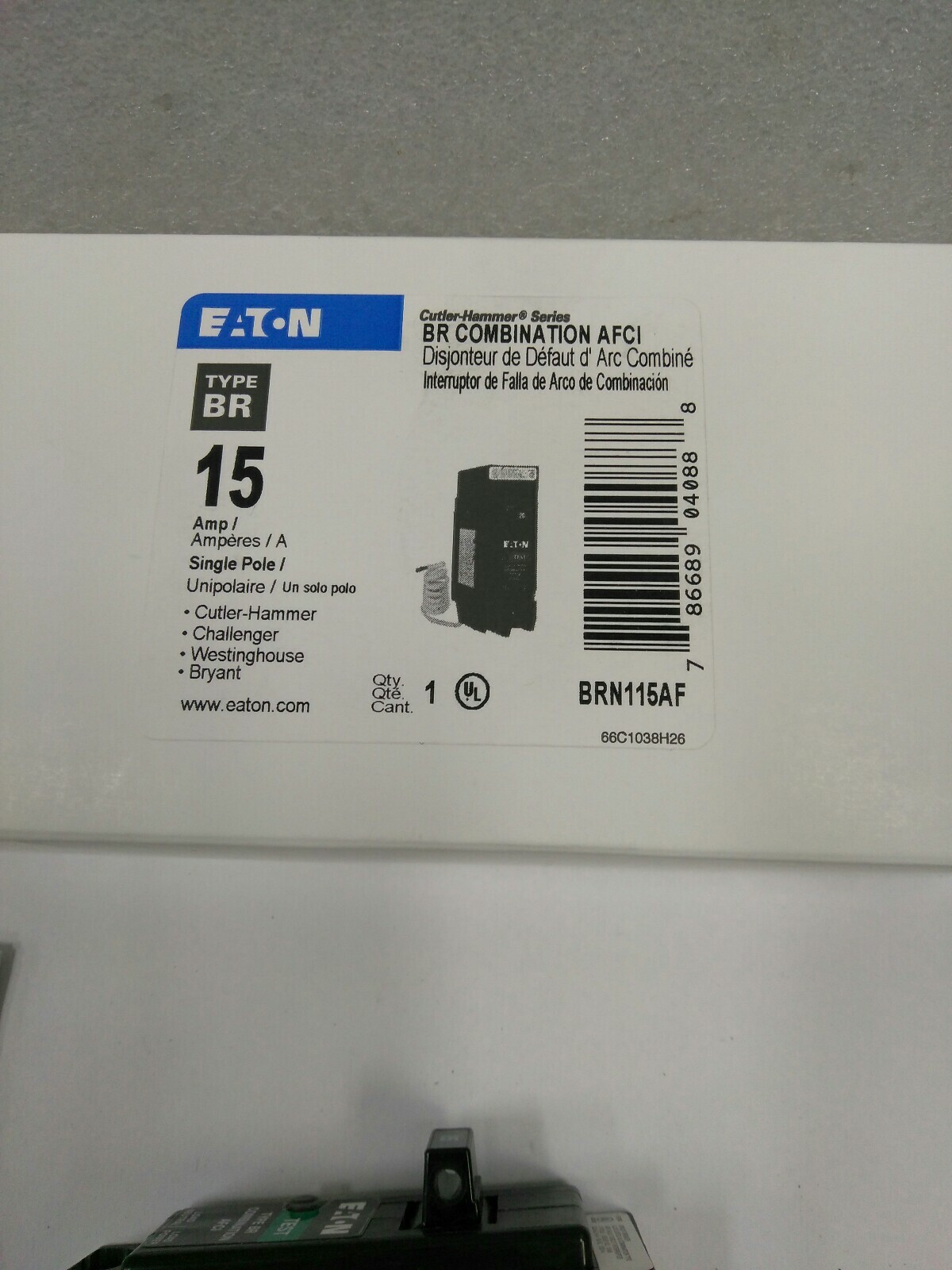 Eaton Cutler-Hammer BRN115AF 15A 120VA , 1P, BR COMBINATION AFCI Breaker(26E2