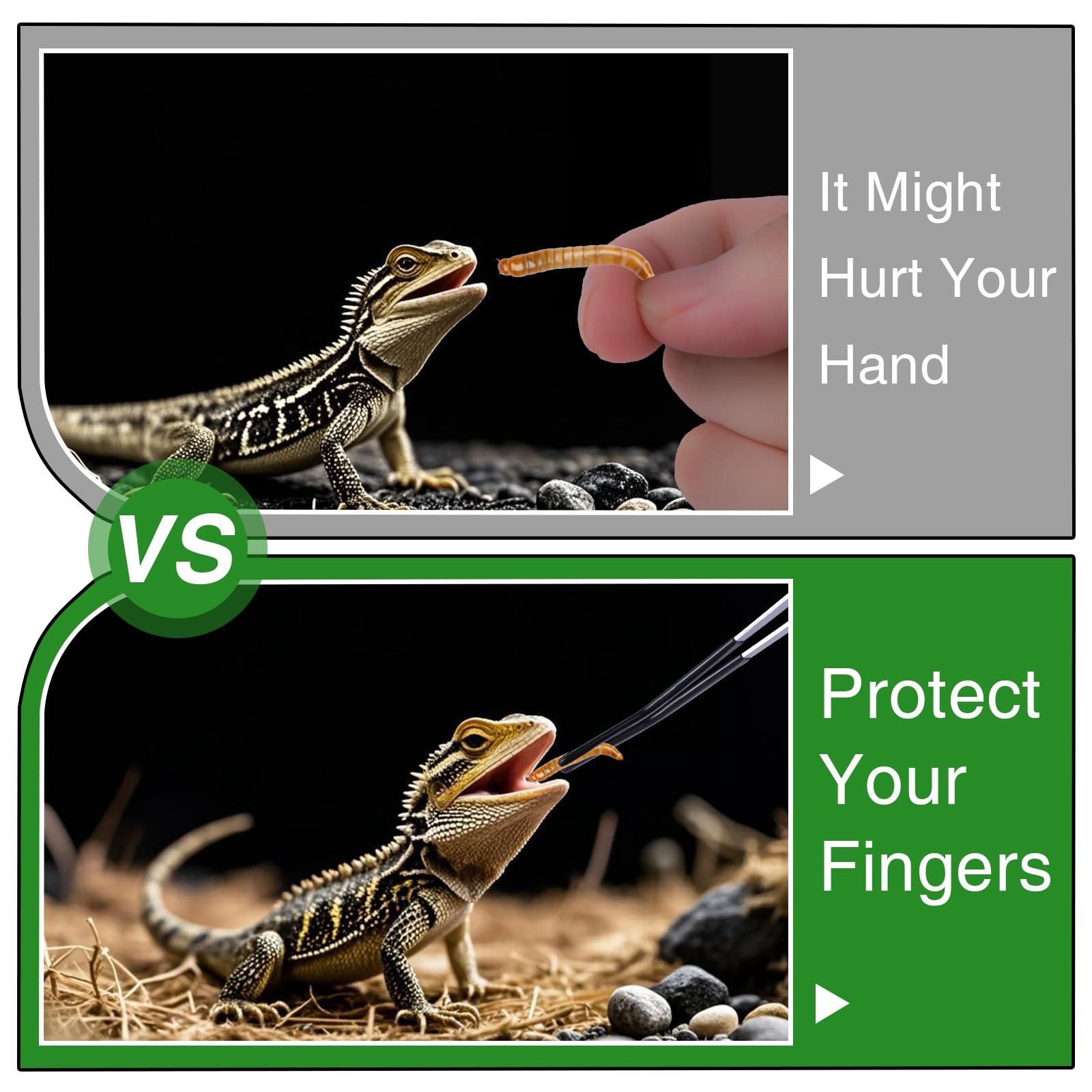 Long Feeding Tongs Stainless Steel 2PCS 11.8 Inch Rubber Tip Reptile Aquarium Tw