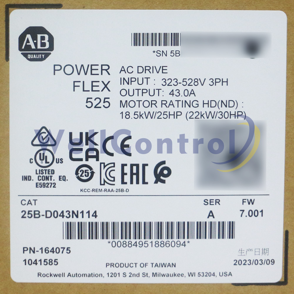 New Allen Bradley 25B-D043N114 PowerFlex 525 22kW (30Hp) AC Drive 25BD043N114