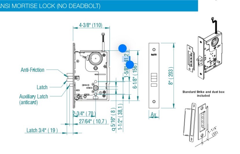 SALTO LA1T0570A21IM8LH, Mortise Lock