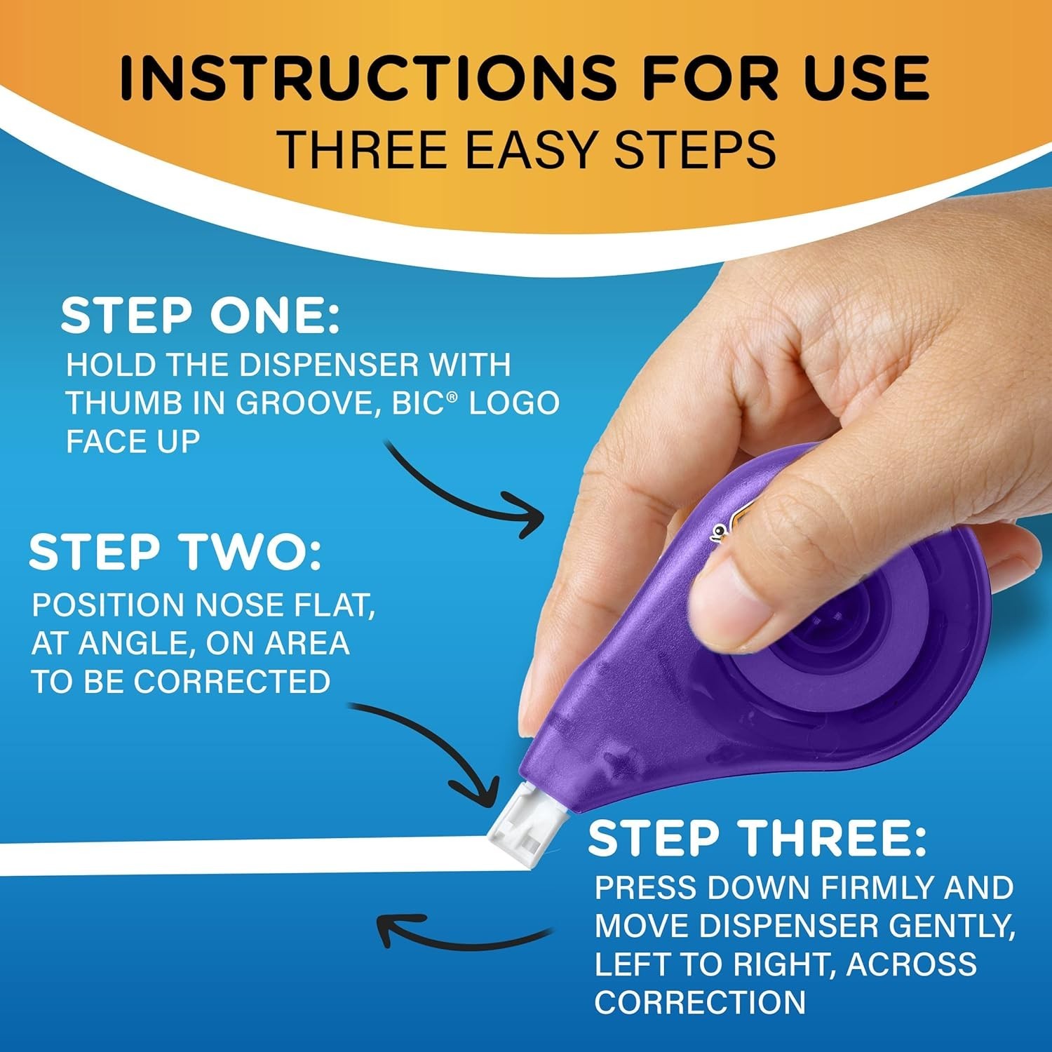 BIC EZ Correct Correction Tape, White, No Dry Time, Tear Resistant Tape, 4-Count