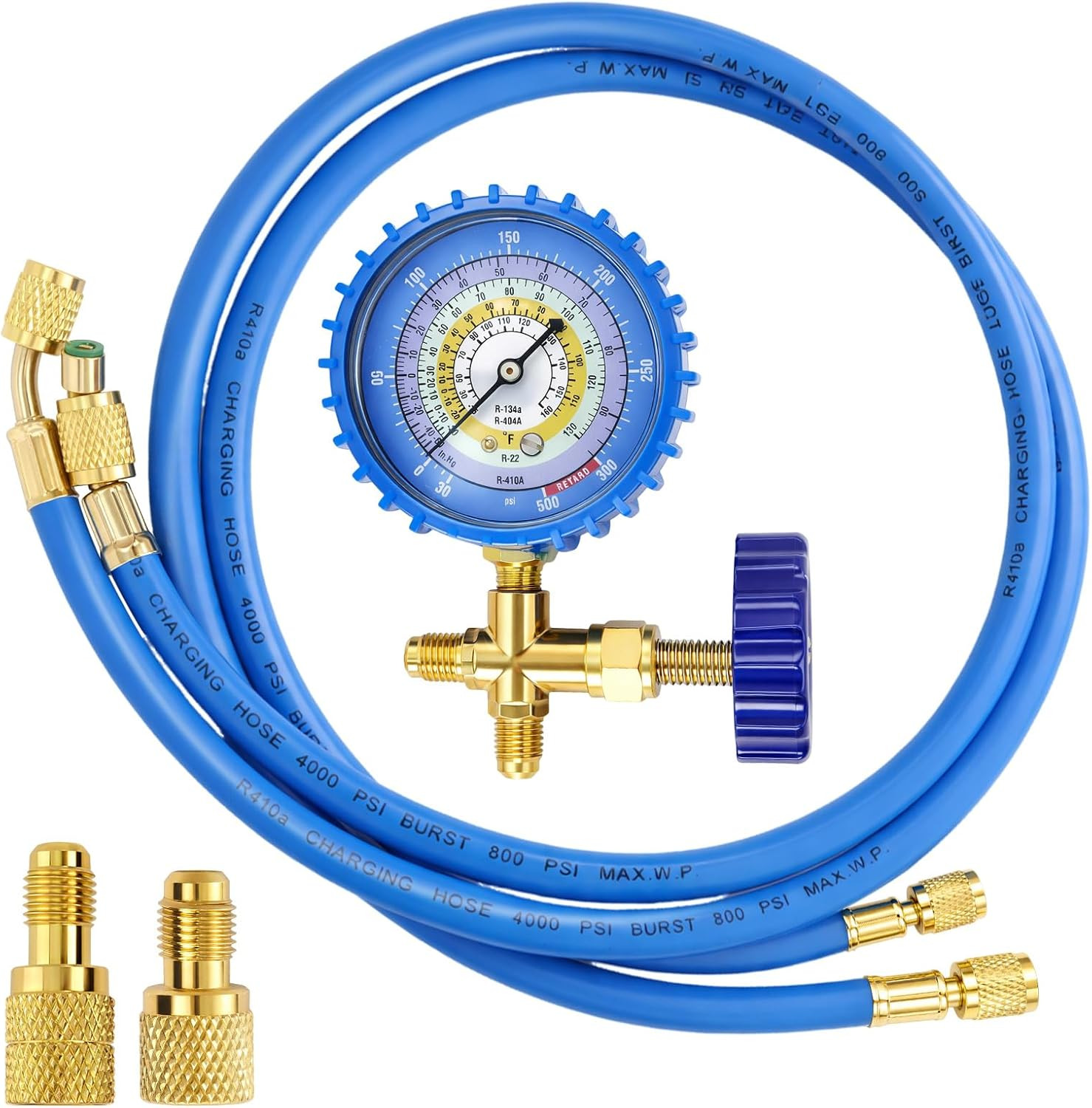 AC Recharge Kit with Gauge, R410A R134A R22 Refrigerant Charging Hose Kit, 59″ H