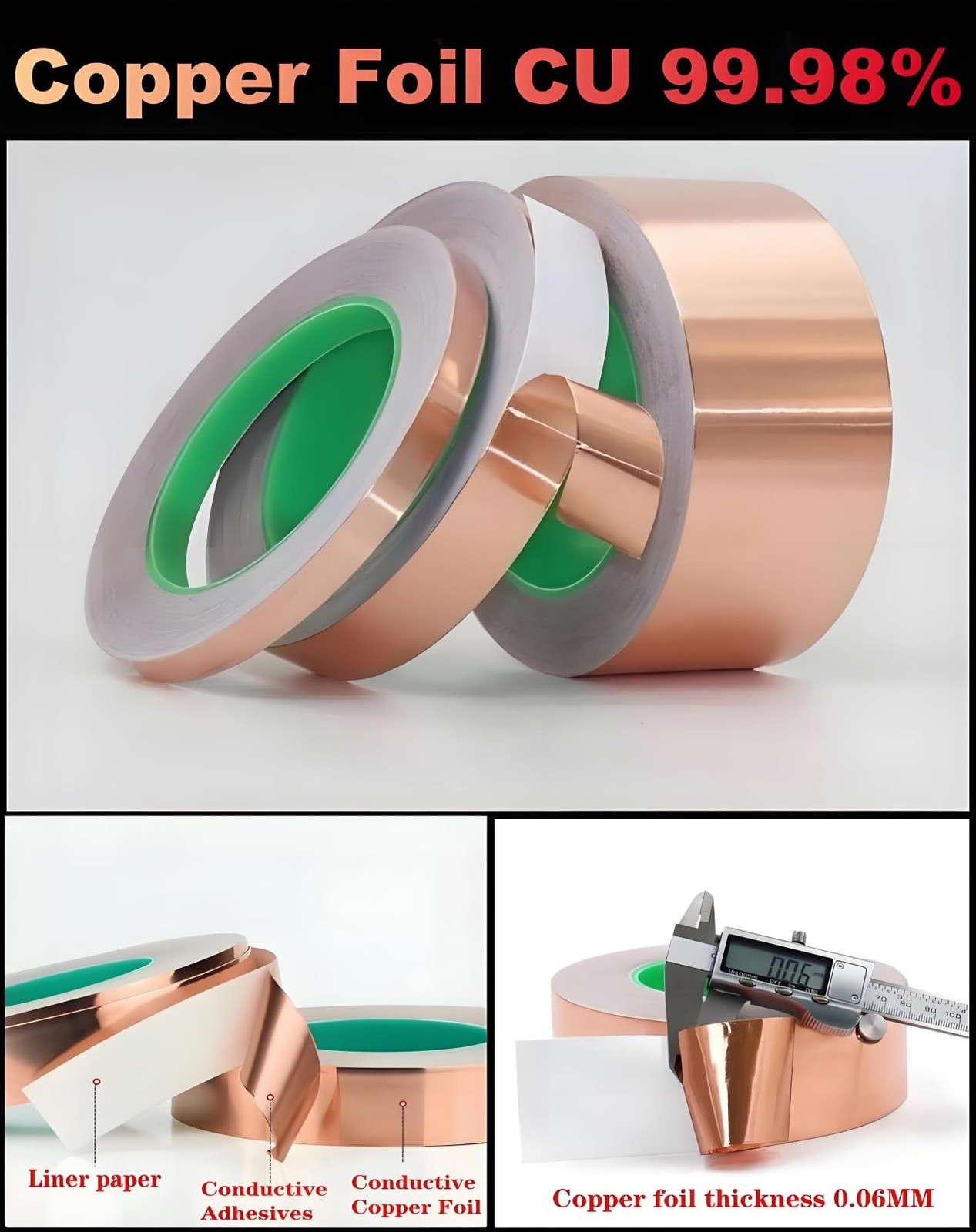 Conductive Copper Foil Tape 1/2inch X 50Feet Flashing 0.5 Inch x 50 Feet