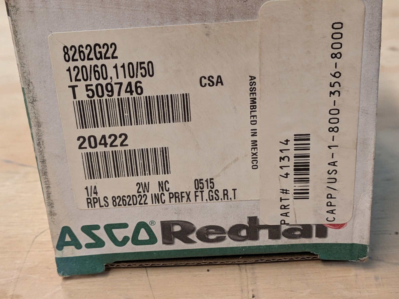 ASCO 8262G22 RedHat Solenoid Valve 1/4 NPT Normally Closed 120V AC