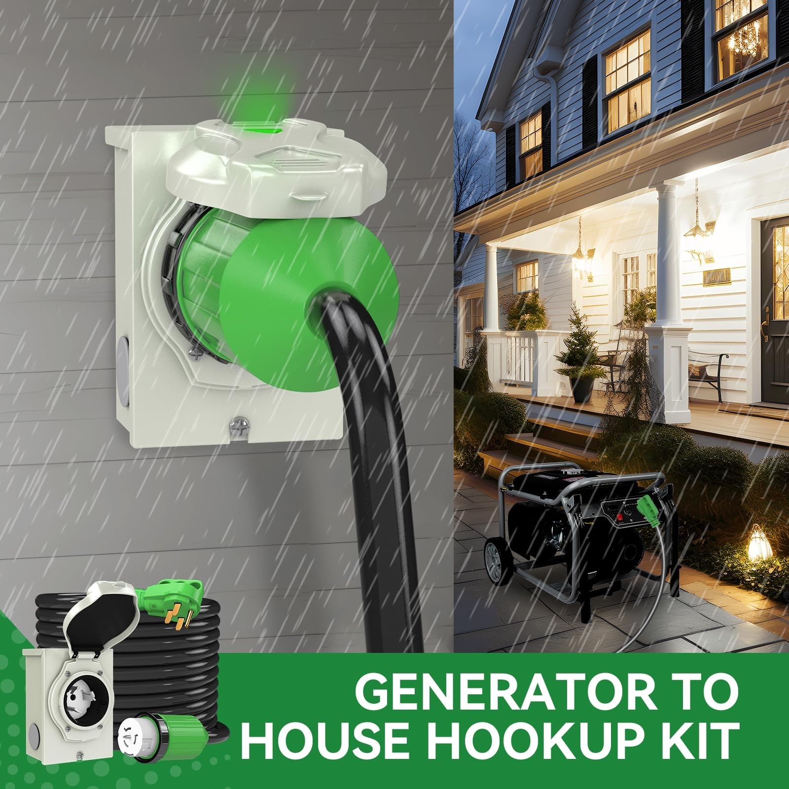 50 AMP Generator Inlet Box & 15FT Cord Kit | ETL Listed, Pre-drilled Power Box,