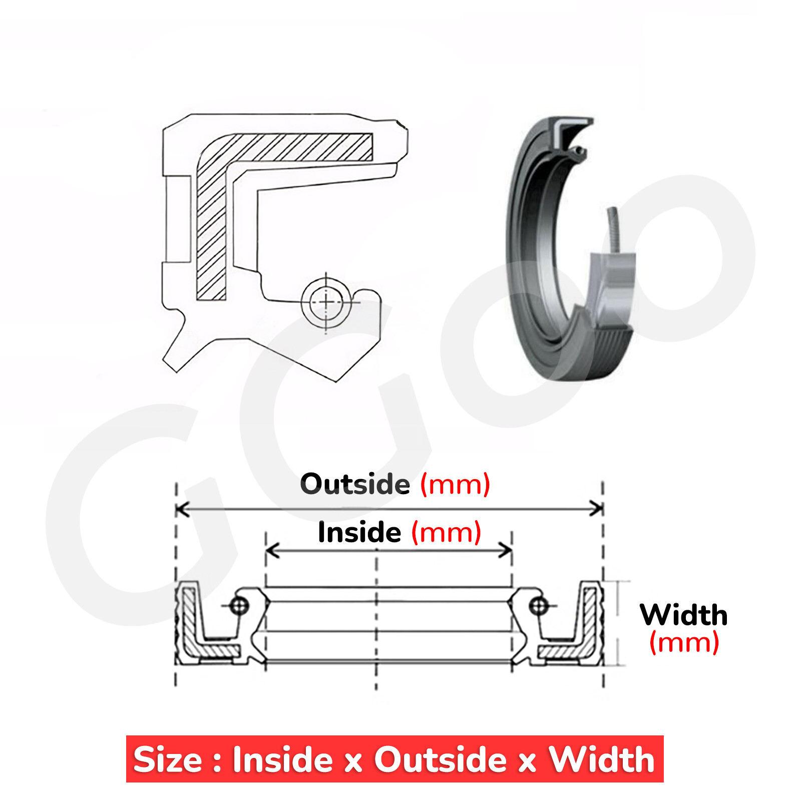 Metric NBR Oil Shaft Seal Dust Grease Seal TC Double Lip w/ Spring ID 45-60mm