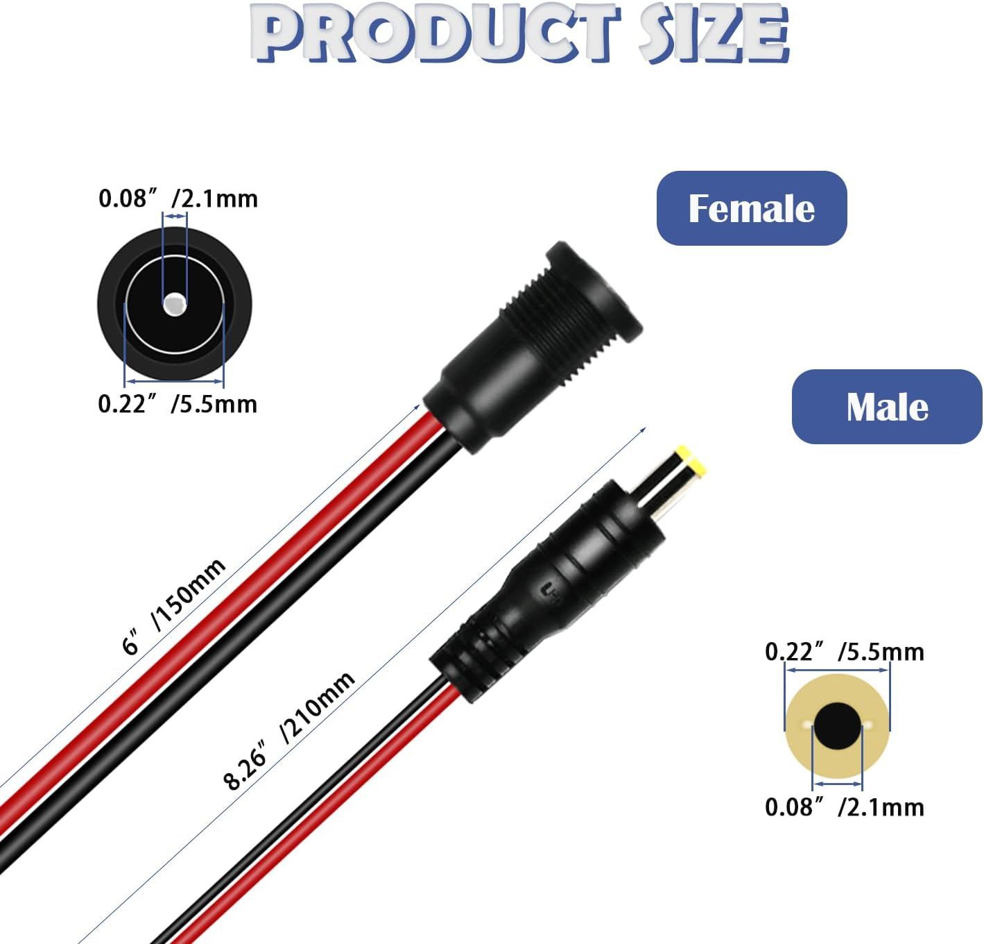 6 Sets 5.5 X 2.1Mm DC Power Jack Threaded Female Panel Mount Barrel Connector Ad