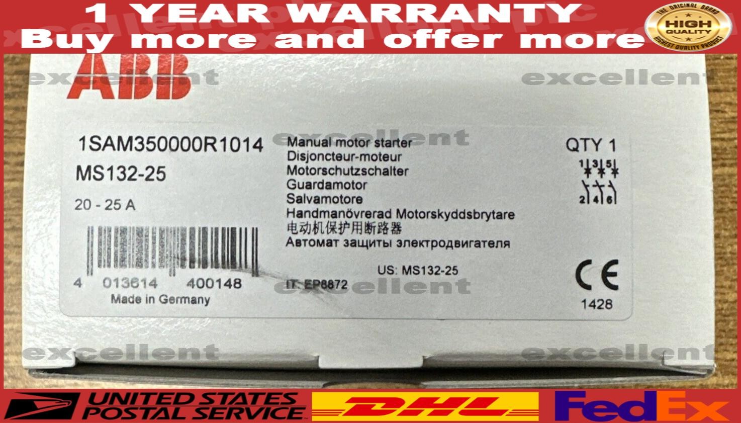 ABB MS132-25 1SAM350000R1014 MANUAL MOTOR STARTER 20-25A **NEW IN BOX**