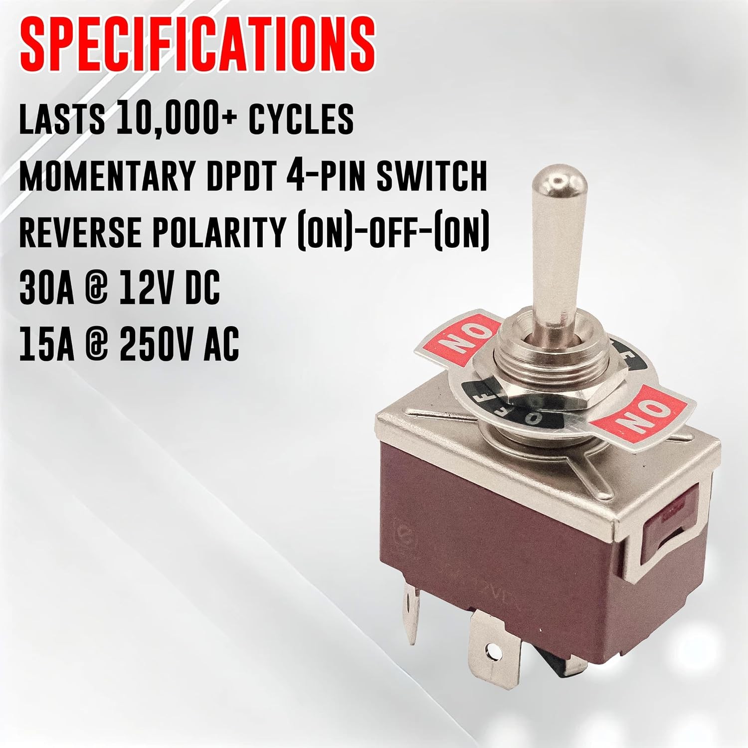 Momentary Reverse Polarity Switch 12V 30A DPDT 4 Pin On Off On Toggle Swit…