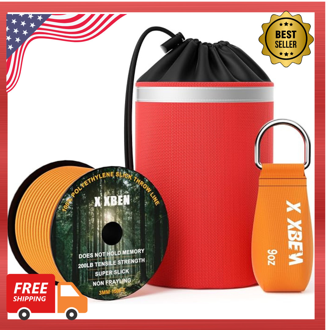 XBEN Arborist Throw Line Kit – 150ft Slick Rope 150FT Rope with 9 Oz Throw Bag