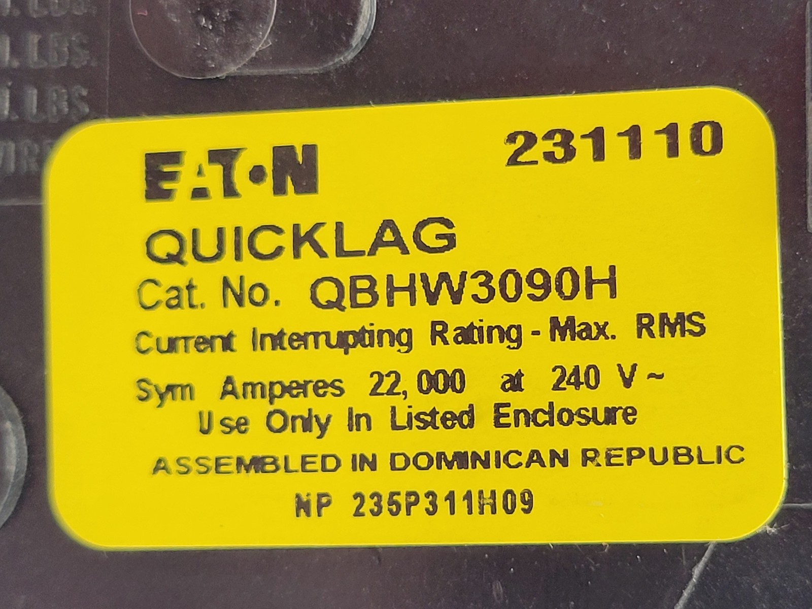 Eaton QBHW3090H Bolt-On Circuit Breaker 90A 240V 3P 3PH QBHW