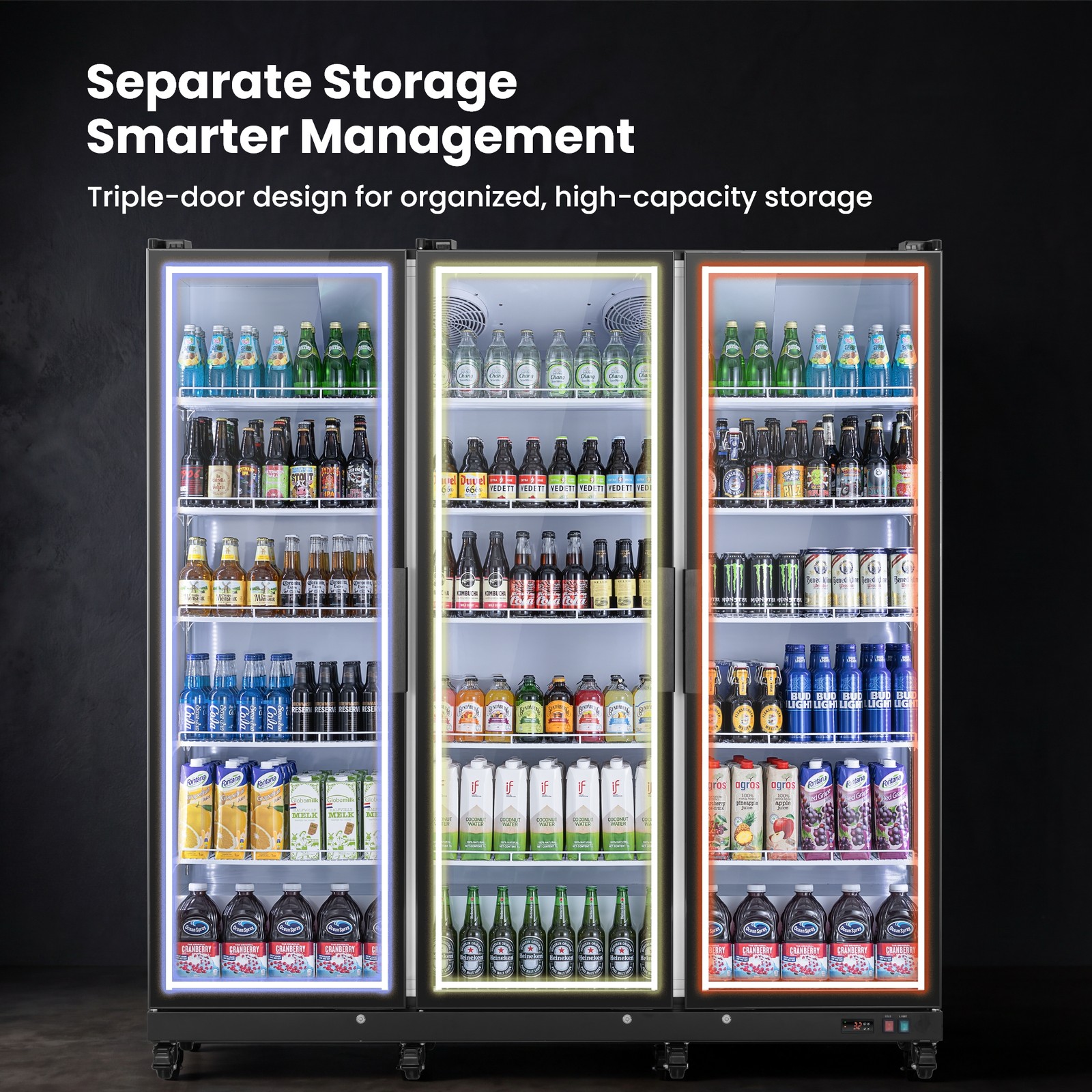 Yeego Commercial Merchandiser Refrigerator 58 Cu.ft Beverage Cooler 3 Glass Door