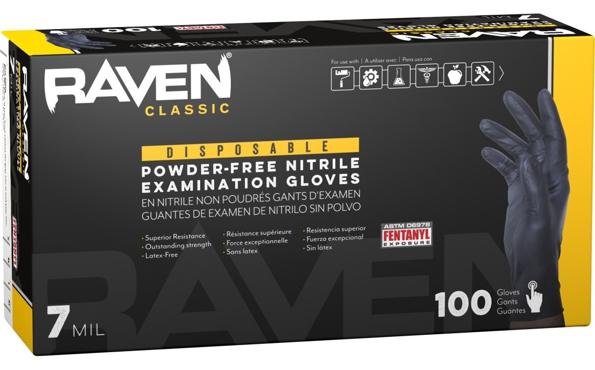 SAS Raven Black Nitrile Gloves Powder Free 7mil Version (100 Gloves/Box) (Small)