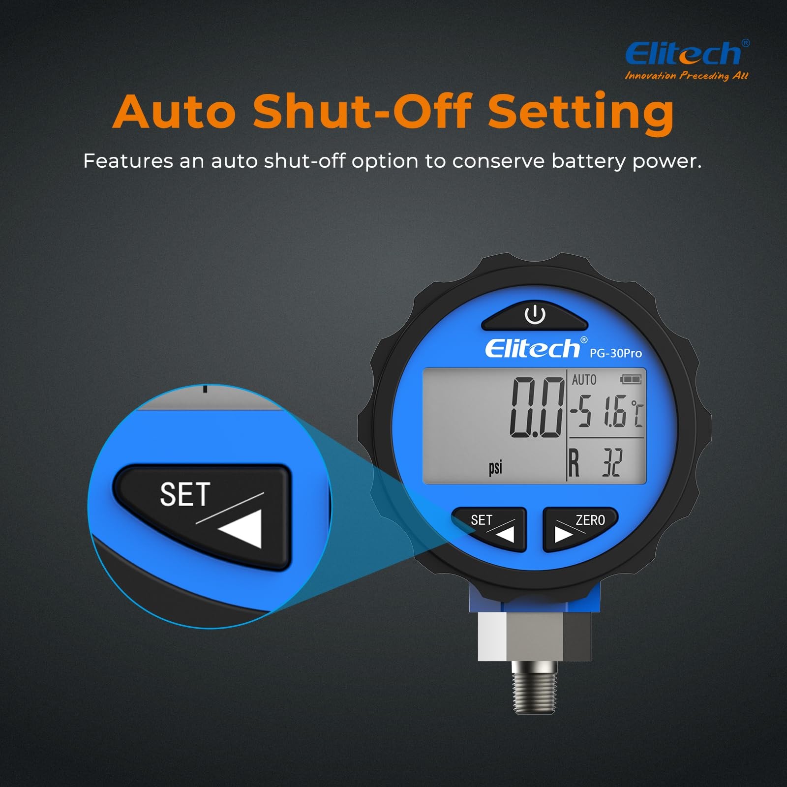 Elitech PG-30Pro Blue Refrigeration HVAC Digital Pressure Gauge