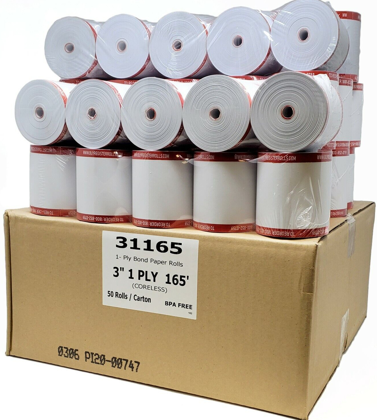 3″ 1 PLY x 165′ KITCHEN PRINTER BOND PAPER 50 ROLLS CORELESS STAR SP700