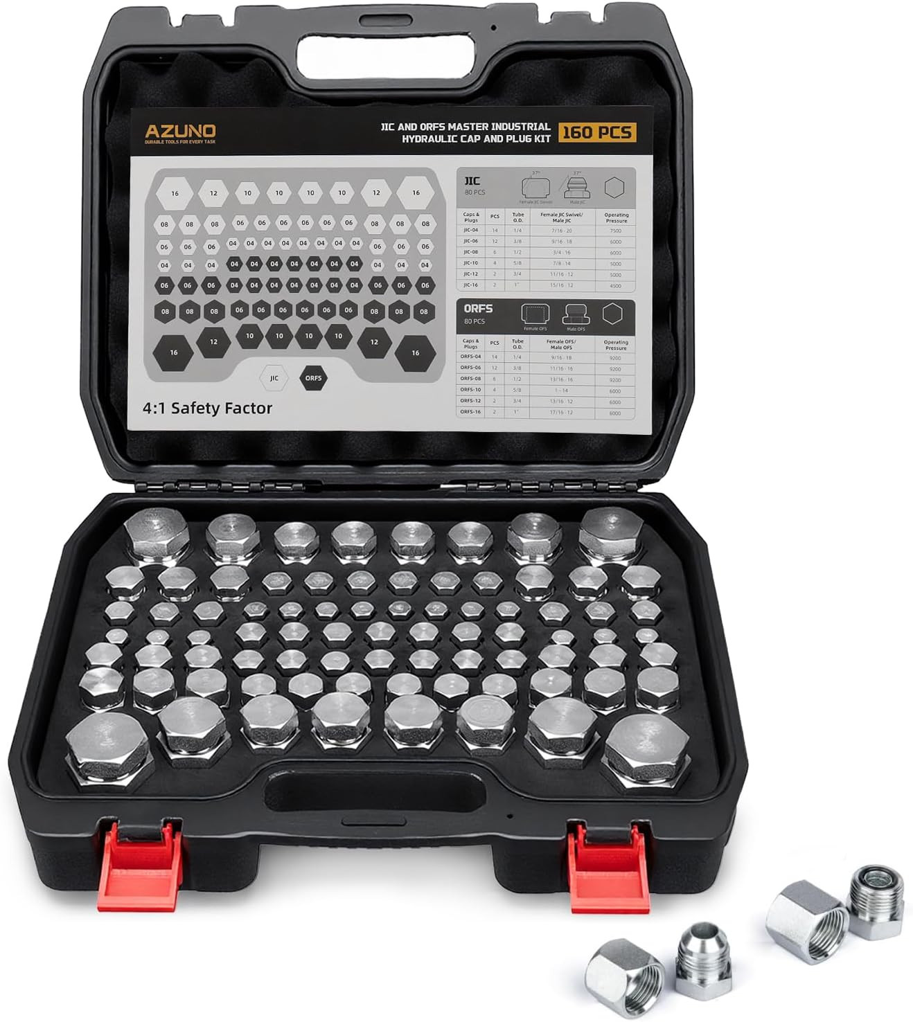 160Pcs JIC and ORFS Plug and Cap Kit – 37° Flare Seal & O-Ring Face Seal Master