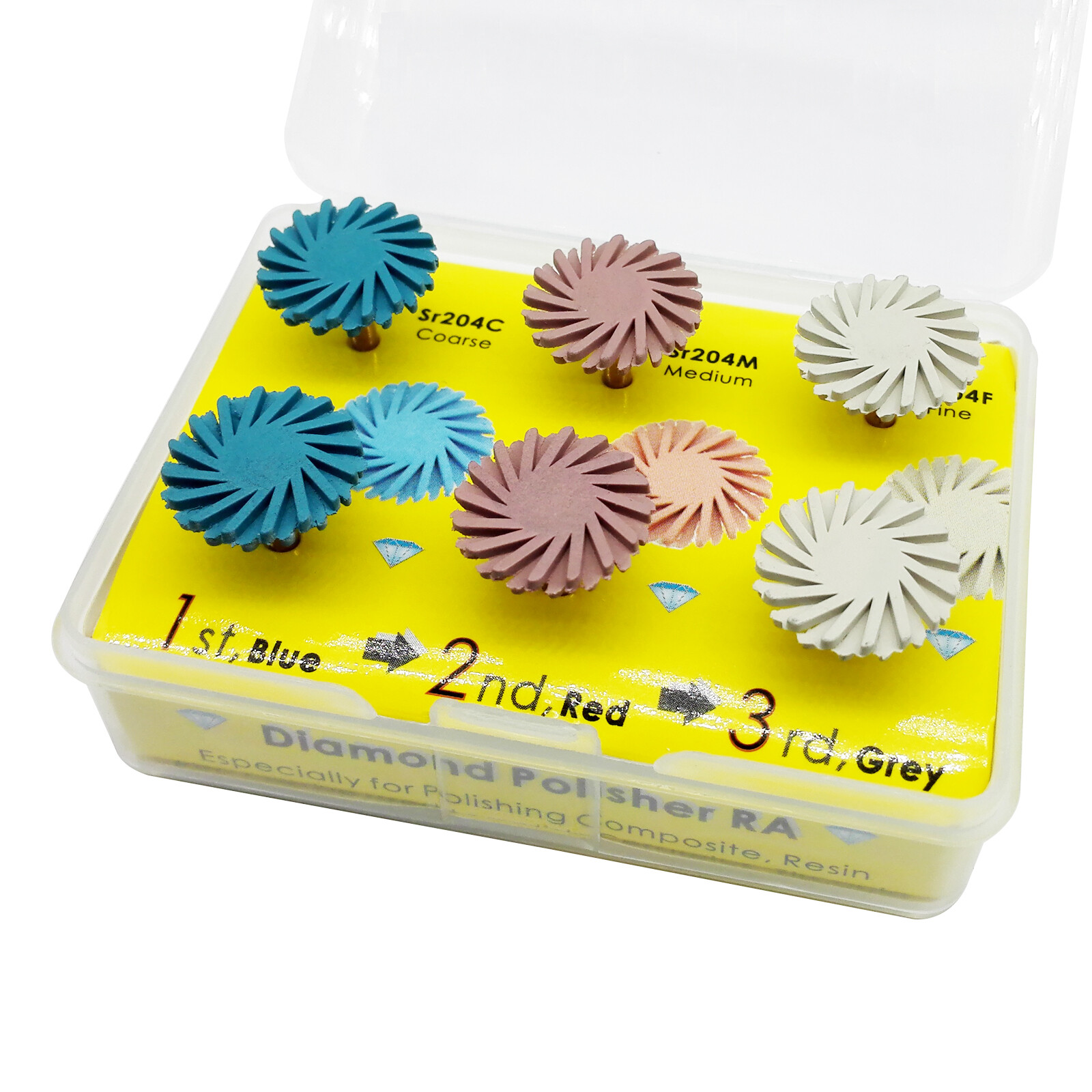 Dental Porcelain Zirconia Grinding Polishing Wheel Kit RA 2.35mm Rubber Diamond