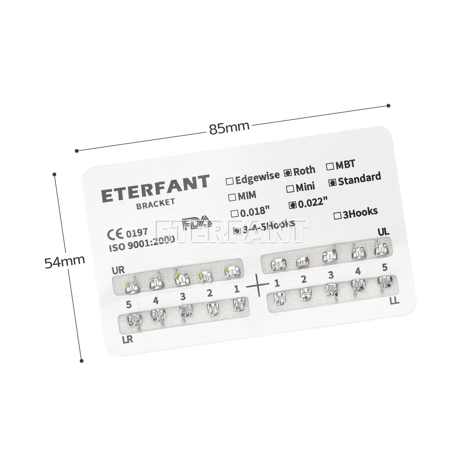 20PCs Dental Orthodontic Bracket Brace Metal Standard Mini Roth/MBT 022 345Hooks